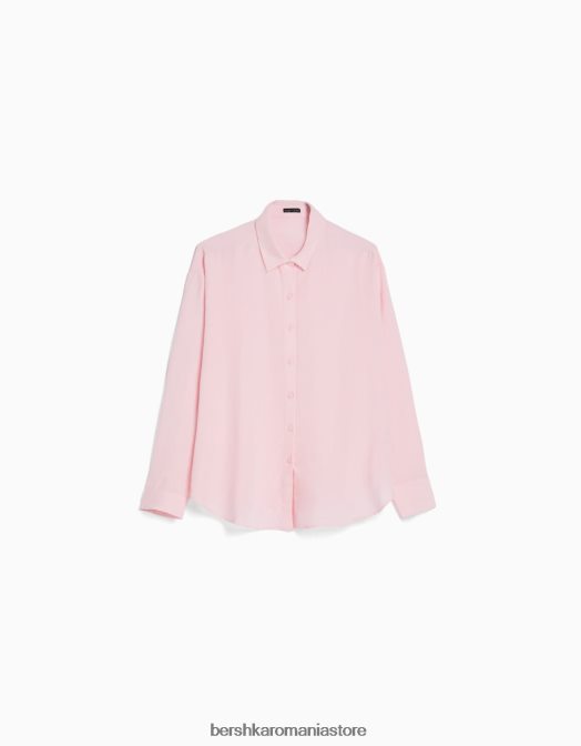 Bershka femei cămașă oversize din in cu mânecă lungă roz Z86D904 îmbrăcăminte