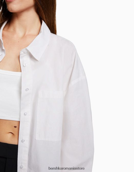 Bershka femei cămașă oversize din poplin cu mânecă lungă alb Z86D927 îmbrăcăminte