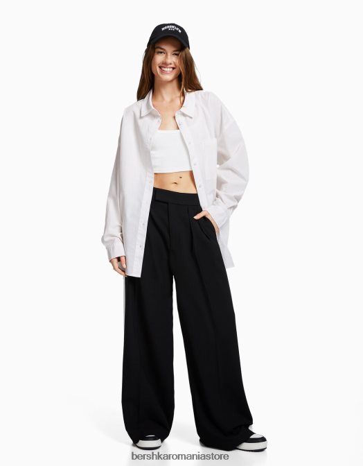 Bershka femei cămașă oversize din poplin cu mânecă lungă alb Z86D927 îmbrăcăminte