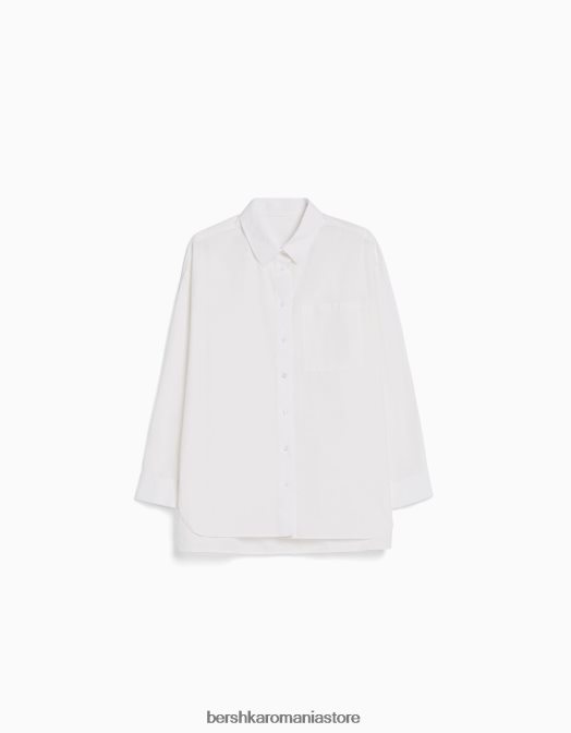 Bershka femei cămașă oversize din poplin cu mânecă lungă alb Z86D927 îmbrăcăminte
