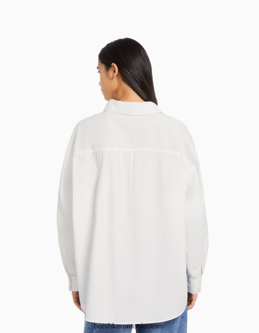 Bershka femei cămașă oversize din poplin cu mânecă lungă alb Z86D943 îmbrăcăminte