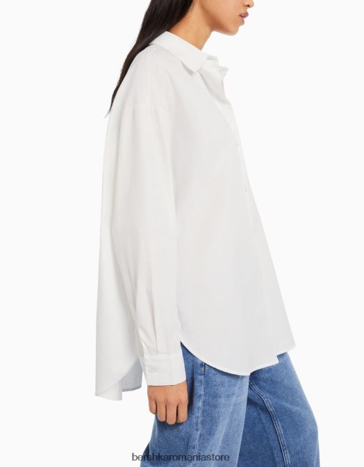 Bershka femei cămașă oversize din poplin cu mânecă lungă alb Z86D943 îmbrăcăminte