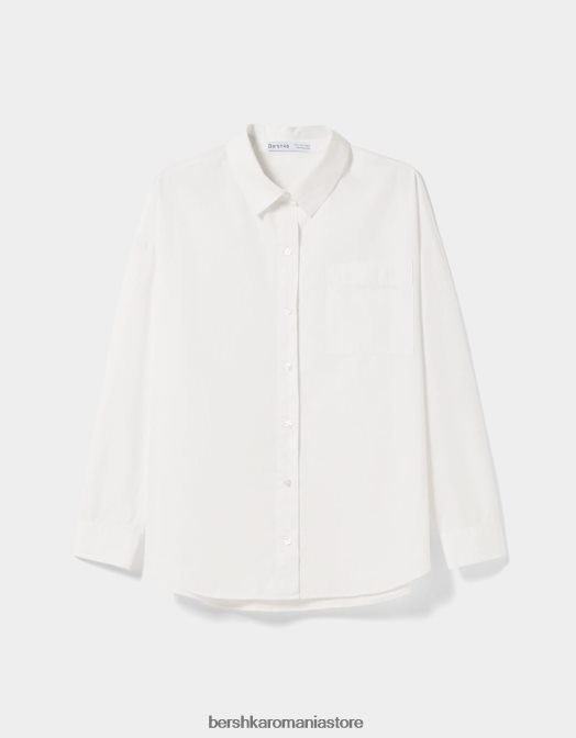 Bershka femei cămașă oversize din poplin cu mânecă lungă alb Z86D943 îmbrăcăminte