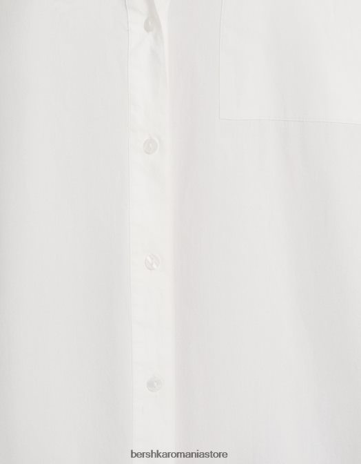 Bershka femei cămașă oversize din poplin cu mânecă lungă alb Z86D943 îmbrăcăminte