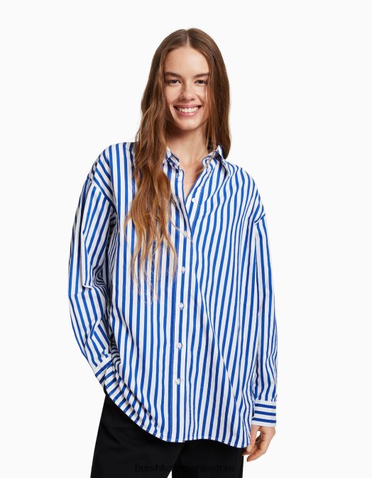 Bershka femei cămașă oversize din poplin cu mânecă lungă albastru Z86D944 îmbrăcăminte