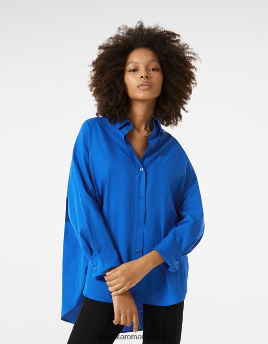 Bershka femei cămașă oversize din poplin cu mânecă lungă albastru Z86D945 îmbrăcăminte