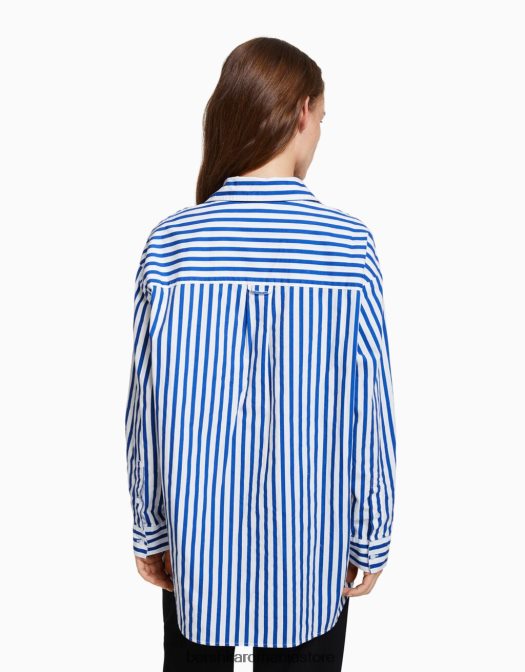 Bershka femei cămașă oversize din poplin cu mânecă lungă albastru Z86D946 îmbrăcăminte