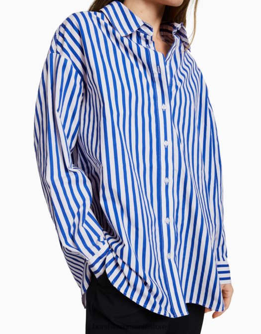 Bershka femei cămașă oversize din poplin cu mânecă lungă albastru Z86D946 îmbrăcăminte
