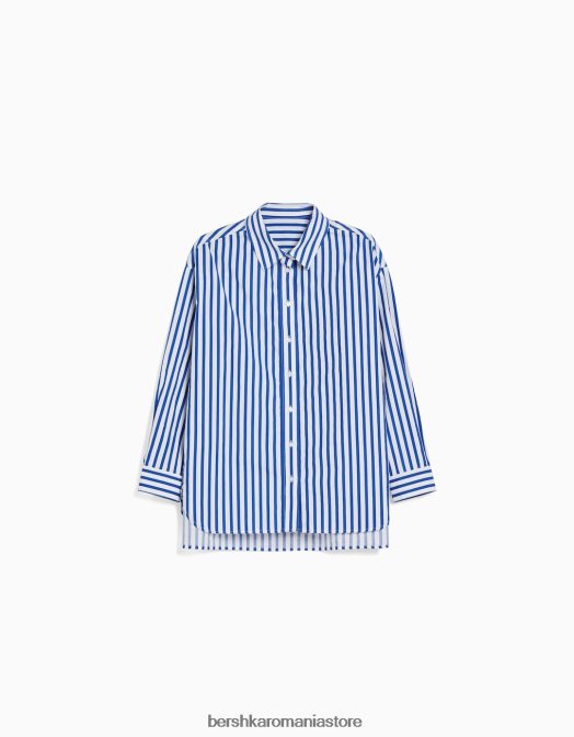 Bershka femei cămașă oversize din poplin cu mânecă lungă albastru Z86D946 îmbrăcăminte