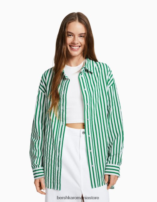 Bershka femei cămașă oversize din poplin cu mânecă lungă verde Z86D928 îmbrăcăminte