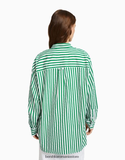 Bershka femei cămașă oversize din poplin cu mânecă lungă verde Z86D928 îmbrăcăminte