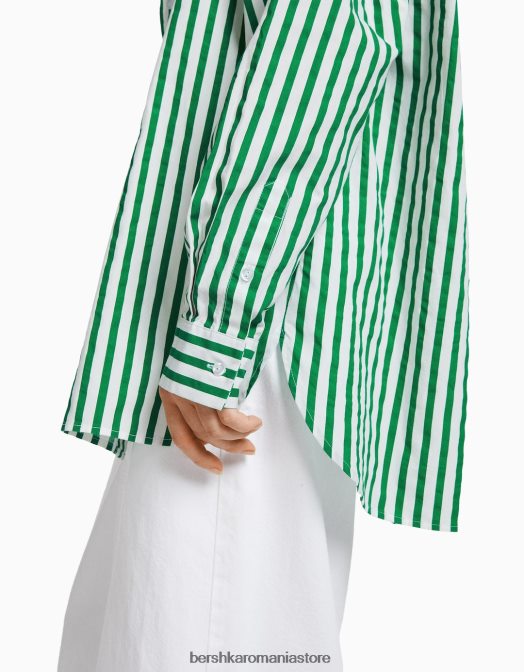 Bershka femei cămașă oversize din poplin cu mânecă lungă verde Z86D928 îmbrăcăminte