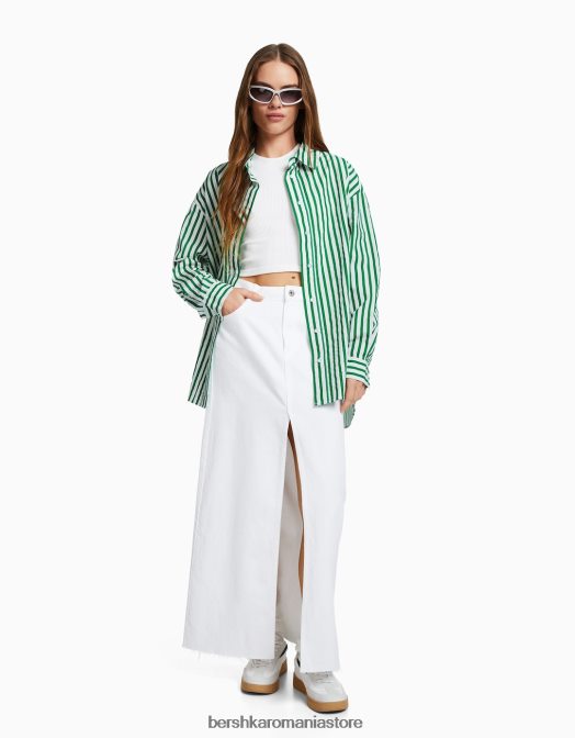 Bershka femei cămașă oversize din poplin cu mânecă lungă verde Z86D928 îmbrăcăminte