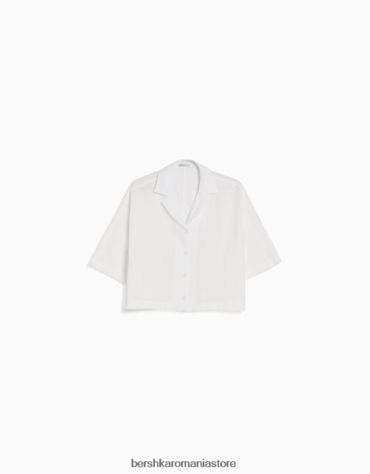 Bershka femei cămașă rustică cu mânecă scurtă în stil kimono alb Z86D913 îmbrăcăminte