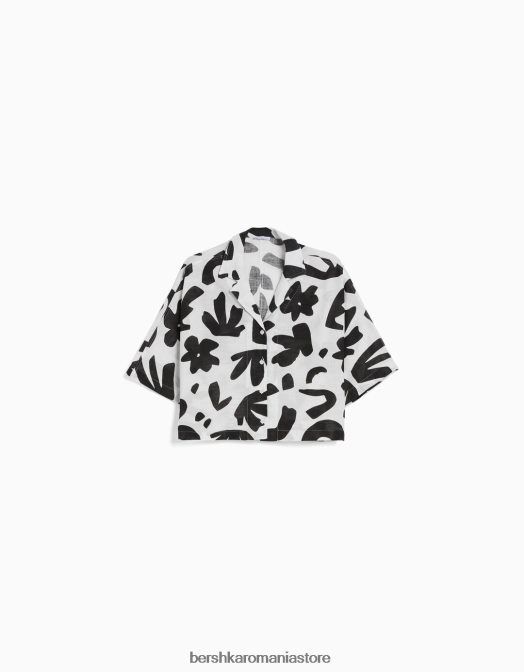 Bershka femei cămașă rustică cu mânecă scurtă în stil kimono alb negru Z86D912 îmbrăcăminte