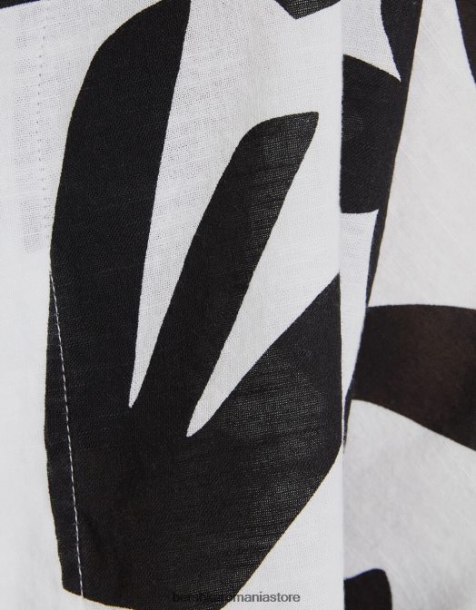 Bershka femei cămașă rustică cu mânecă scurtă în stil kimono alb negru Z86D912 îmbrăcăminte