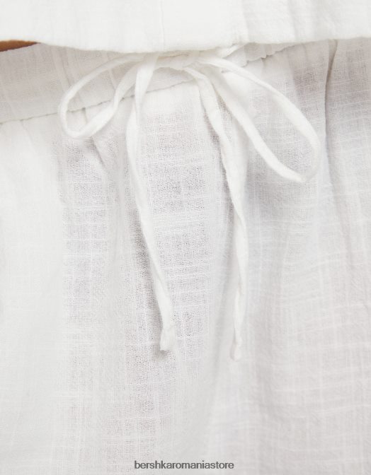 Bershka femei cămașă rustică texturată cu mânecă scurtă alb Z86D905 îmbrăcăminte