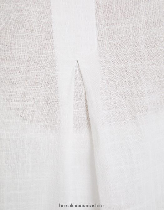 Bershka femei cămașă rustică texturată cu mânecă scurtă alb Z86D905 îmbrăcăminte