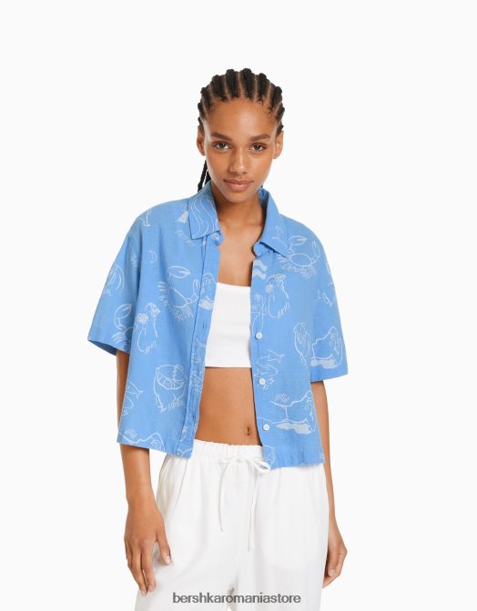 Bershka femei cămașă rustică texturată cu mânecă scurtă exclusiv Z86D908 îmbrăcăminte