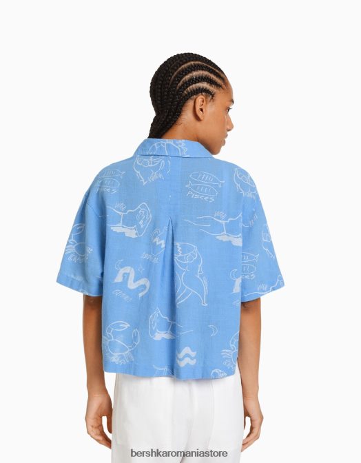 Bershka femei cămașă rustică texturată cu mânecă scurtă exclusiv Z86D908 îmbrăcăminte