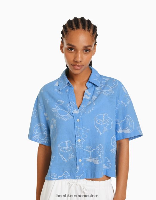 Bershka femei cămașă rustică texturată cu mânecă scurtă exclusiv Z86D908 îmbrăcăminte