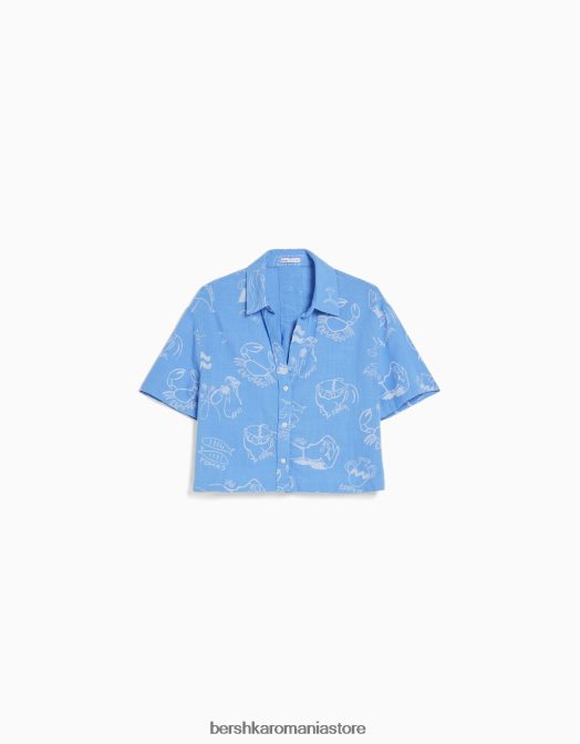 Bershka femei cămașă rustică texturată cu mânecă scurtă exclusiv Z86D908 îmbrăcăminte