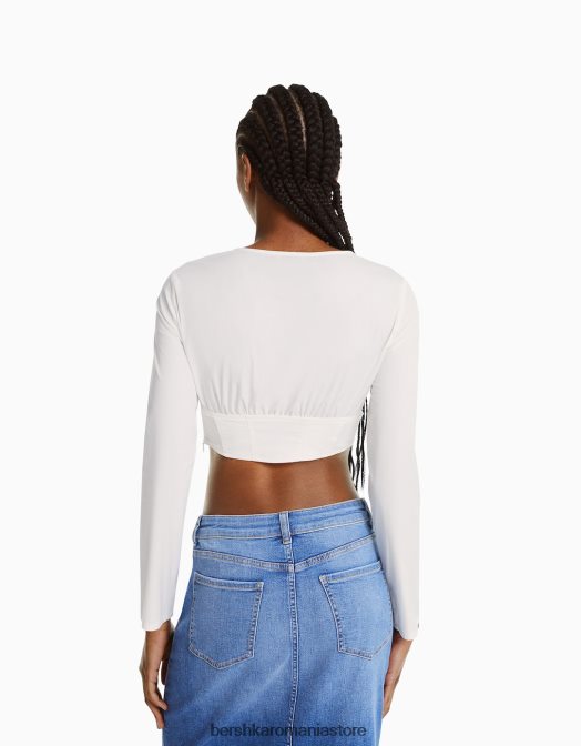 Bershka femei cămașă tip corset din popelin cu șireturi, cu mâneci lungi alte Z86D937 îmbrăcăminte