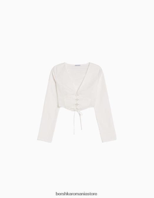 Bershka femei cămașă tip corset din popelin cu șireturi, cu mâneci lungi alte Z86D937 îmbrăcăminte