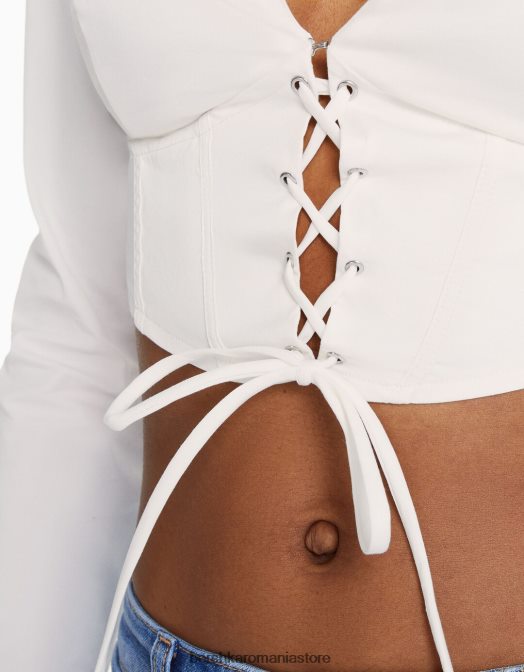 Bershka femei cămașă tip corset din popelin cu șireturi, cu mâneci lungi alte Z86D937 îmbrăcăminte
