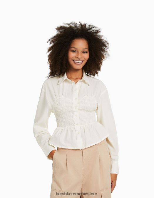 Bershka femei camasa cu maneca lunga cu detaliu cremă Z86D942 îmbrăcăminte