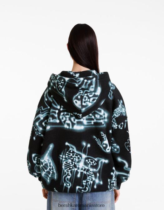 Alehsy x Bershka femei hanorac imprimat cu fermoar negru Z86D2069 îmbrăcăminte