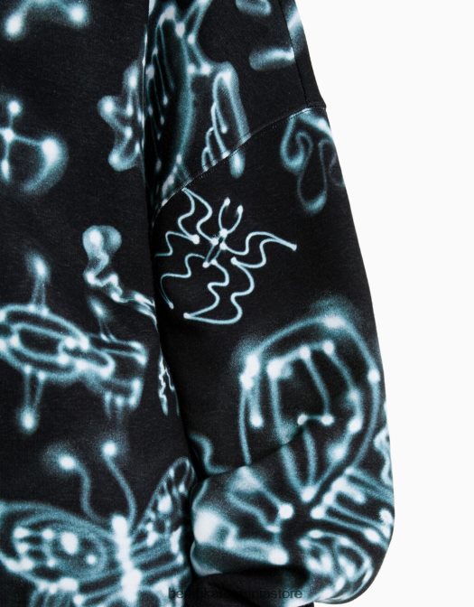 Alehsy x Bershka femei hanorac imprimat cu fermoar negru Z86D2069 îmbrăcăminte