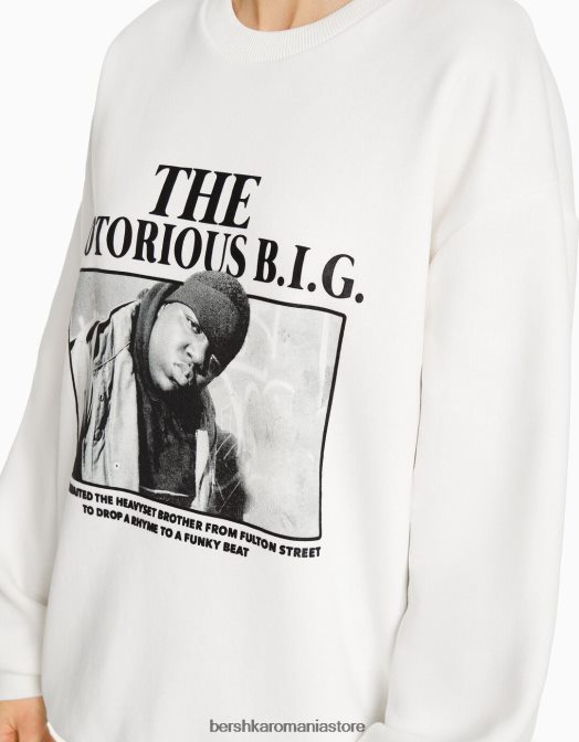 Bershka femei Celebrul mare. hanorac imprimat alb Z86D1212 îmbrăcăminte