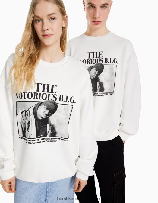 Bershka femei Celebrul mare. hanorac imprimat alb Z86D1212 îmbrăcăminte