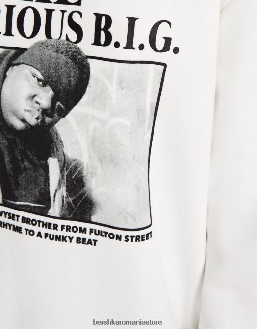 Bershka femei Celebrul mare. hanorac imprimat alb Z86D1212 îmbrăcăminte