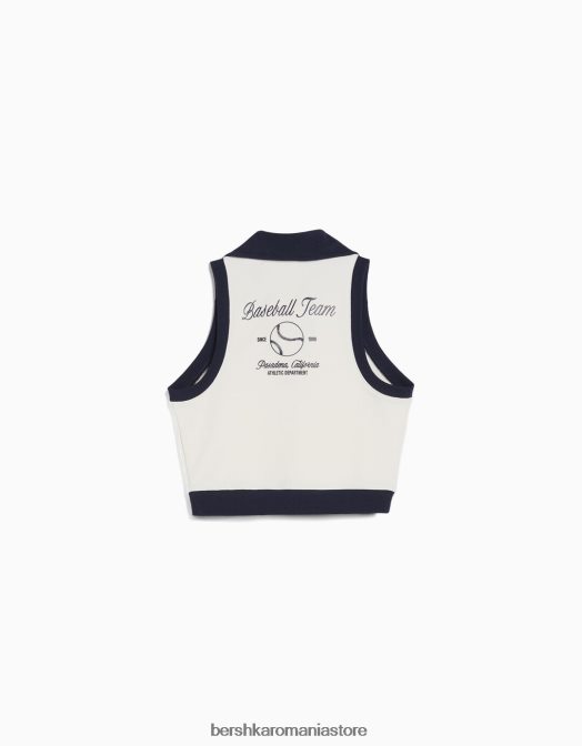 Bershka femei Hanorac fără mâneci cu imprimeu și guler polo cremă Z86D1255 îmbrăcăminte