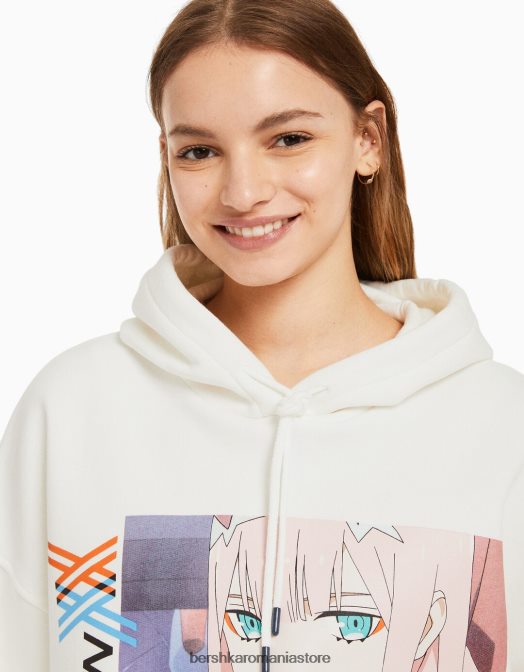 Bershka femei dragă cu hanoracul cu imprimeu franxx aproape alb Z86D1269 îmbrăcăminte