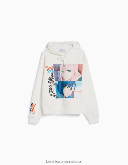 Bershka femei dragă cu hanoracul cu imprimeu franxx aproape alb Z86D1269 îmbrăcăminte