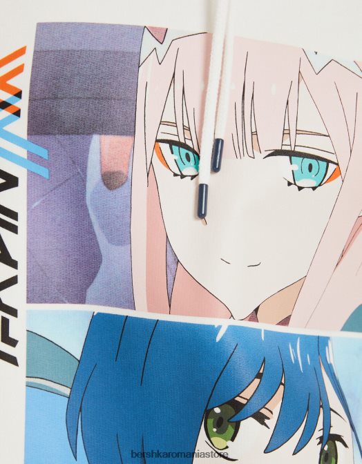 Bershka femei dragă cu hanoracul cu imprimeu franxx aproape alb Z86D1269 îmbrăcăminte