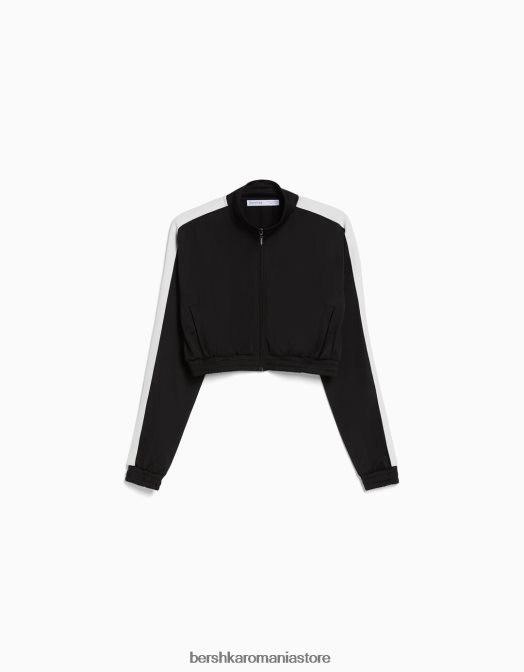 Bershka femei hanorac cu fermoar și dungi laterale negru Z86D1239 îmbrăcăminte