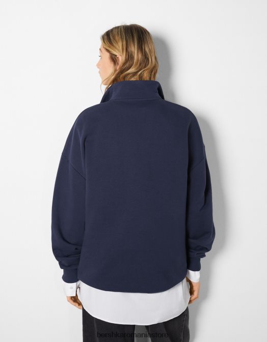 Bershka femei hanorac cu gât înalt, fermoar și imprimeu san diego albastru inchis Z86D1231 îmbrăcăminte