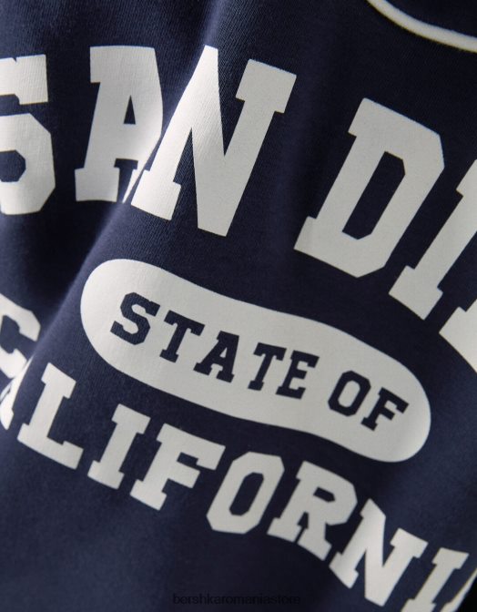 Bershka femei hanorac cu gât înalt, fermoar și imprimeu san diego albastru inchis Z86D1231 îmbrăcăminte