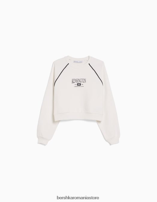 Bershka femei hanorac cu gâtul turn cu imprimeu contrastant cremă Z86D1263 îmbrăcăminte