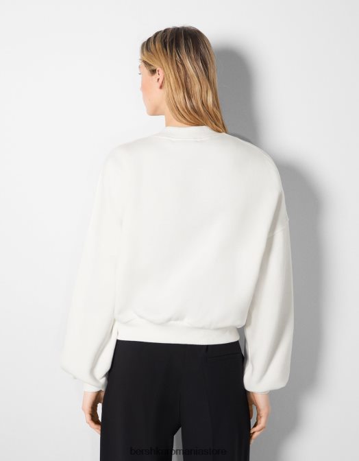 Bershka femei hanorac cu imprimeu brodat alb Z86D1234 îmbrăcăminte