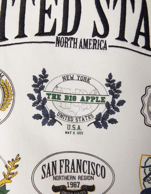 Bershka femei hanorac cu imprimeu brodat alb Z86D1234 îmbrăcăminte