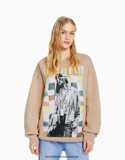 Bershka femei hanorac cu imprimeu kurt cobain cămilă Z86D1251 îmbrăcăminte