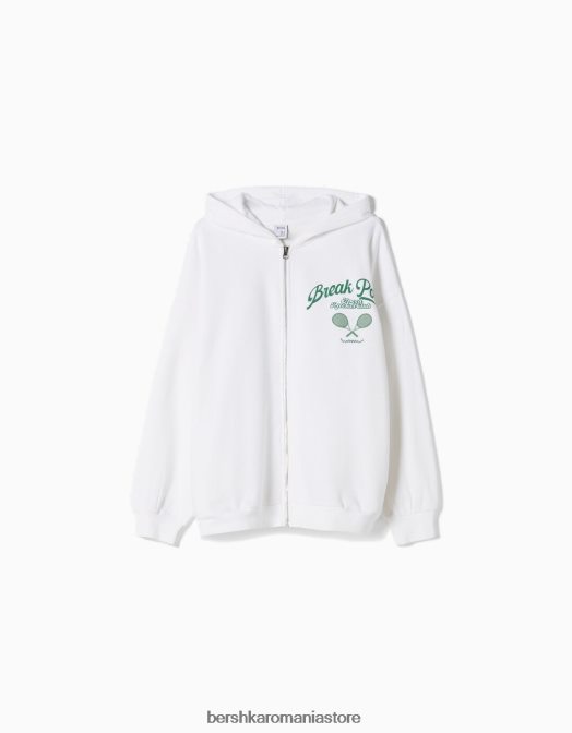 Bershka femei hanorac cu imprimeu varsity cu fermoar cremă Z86D1271 îmbrăcăminte