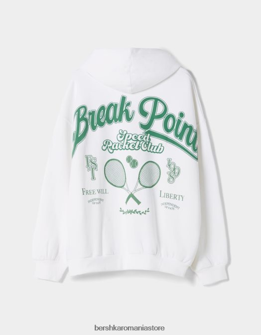 Bershka femei hanorac cu imprimeu varsity cu fermoar cremă Z86D1271 îmbrăcăminte