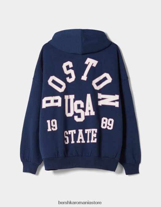 Bershka femei hanorac cu imprimeu varsity cu fermoar marina Z86D1270 îmbrăcăminte