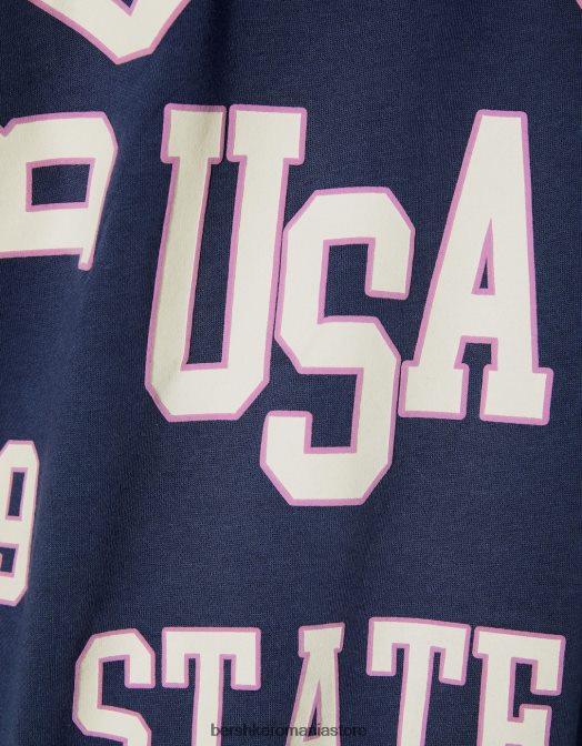 Bershka femei hanorac cu imprimeu varsity cu fermoar marina Z86D1270 îmbrăcăminte